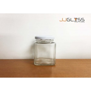 280 ML. Glass Bottle Cover White - Transparent Glass Bottles, Cover White, 280 ml. 